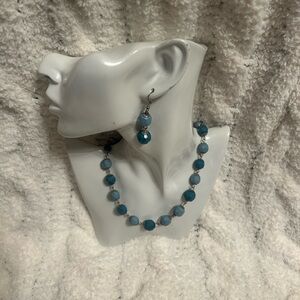 Elegant Blue Beaded Necklace and Earrings set.